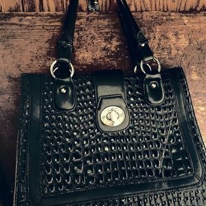 Elegant & flashy, black faux gator leather handbag